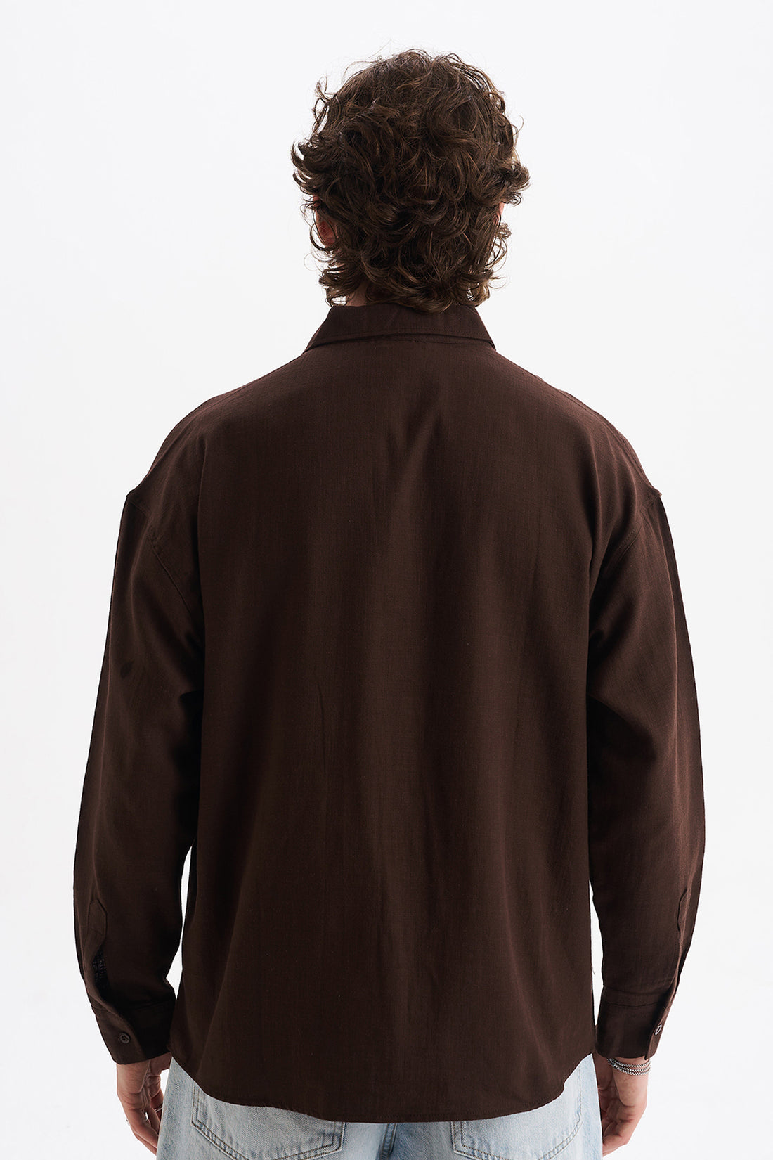 Keten Karışımlı %100 Pamuk Rahat Kalıp Düşük Omuz Erkek Sade Gömlek, Men's Plain Shirt