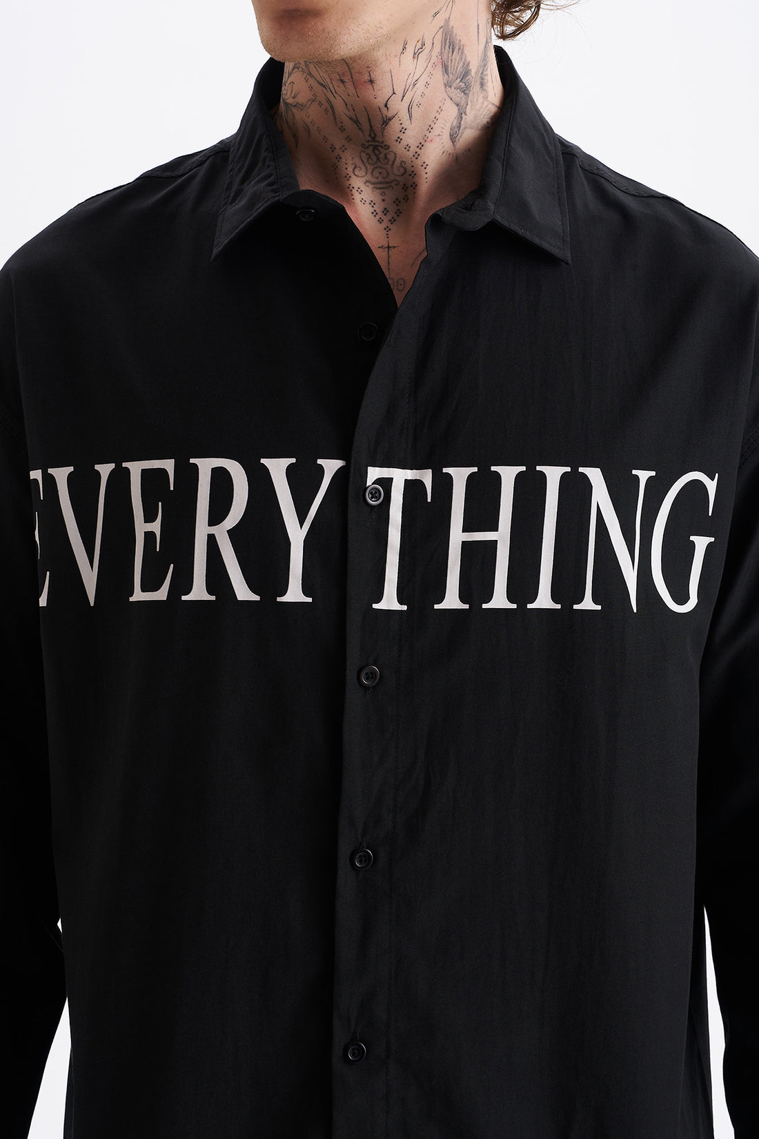 Poplin Kumaş, Rahat Kalıp Düşük Omuz, Erkek EVERYTHING Baskılı Gömlek, Men's Shirt