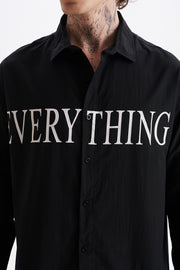 Poplin Kumaş, Rahat Kalıp Düşük Omuz, Erkek EVERYTHING Baskılı Gömlek, Men's Shirt | Renk: Siyah