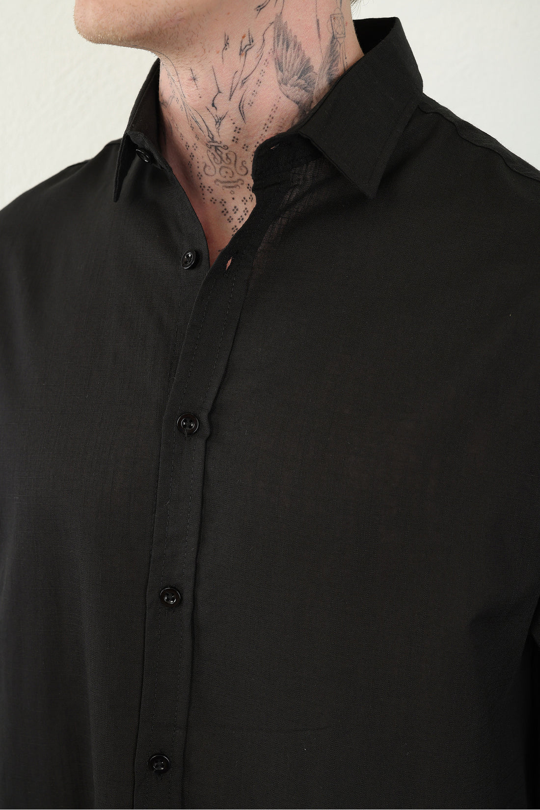 Keten Görünümlü %100 Pamuk Rahat Kalıp Düşük Omuz Erkek Sade Gömlek, Men's Plain Shirt