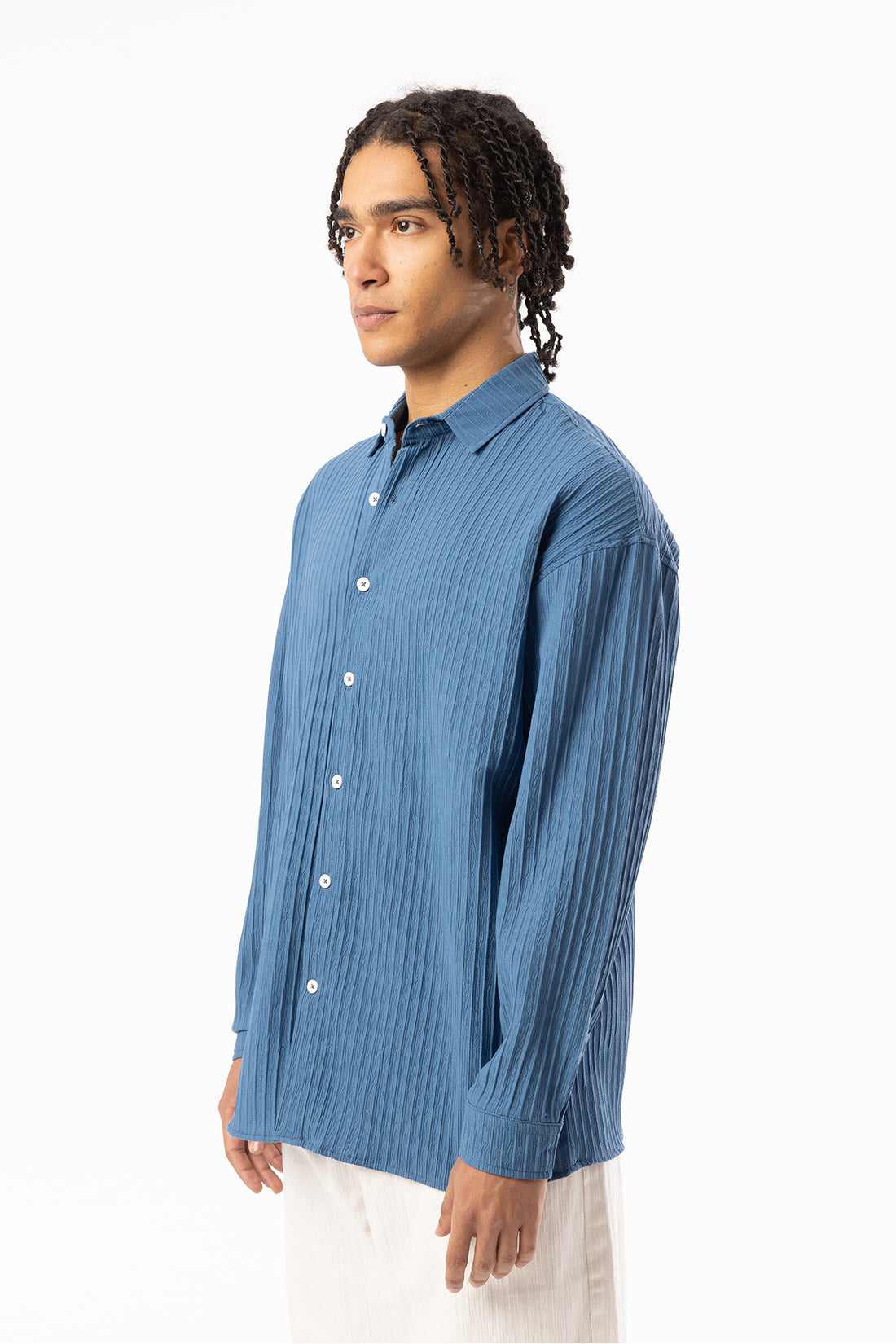 Kalın Örgülü Fitilli Kumaş Erkek Uzun Kollu Gömlek, Men's Long Sleeve Shirt
