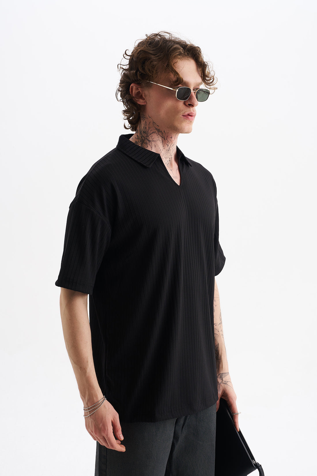 Kalın Örgülü Fitilli Kumaş, Erkek Armut Polo Yaka Tişört, Men's Polo Neck T-Shirt