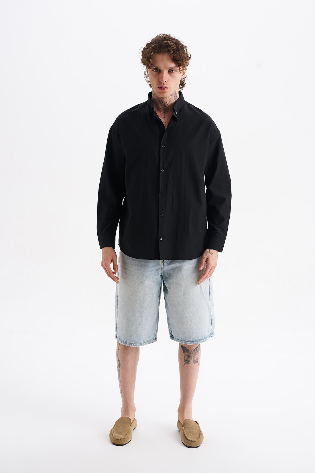 Poplin Kumaş, Rahat Kalıp Düşük Omuz, Erkek Sade Gömlek, Men's Plain Shirt
