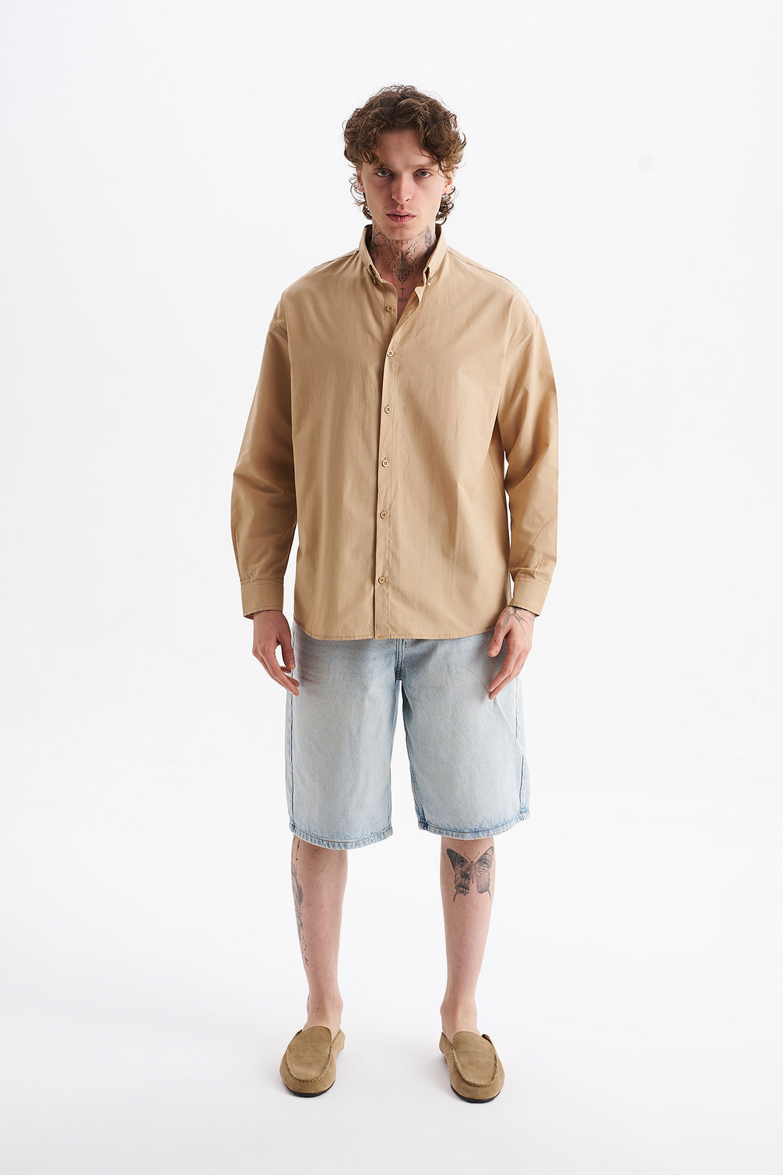 Poplin Kumaş, Rahat Kalıp Düşük Omuz, Erkek Sade Gömlek, Men's Plain Shirt