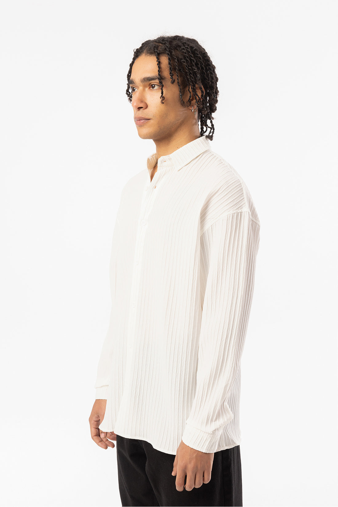 Kalın Örgülü Fitilli Kumaş Erkek Uzun Kollu Gömlek, Men's Long Sleeve Shirt
