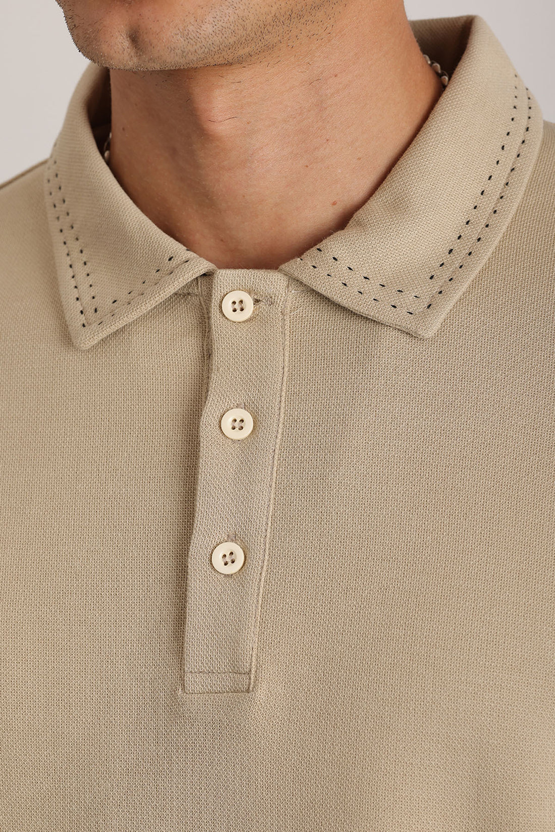 Yaka ve Kol Dikiş Detaylı Double Pike Kumaş Loose Fit Erkek Polo Yaka Tişört