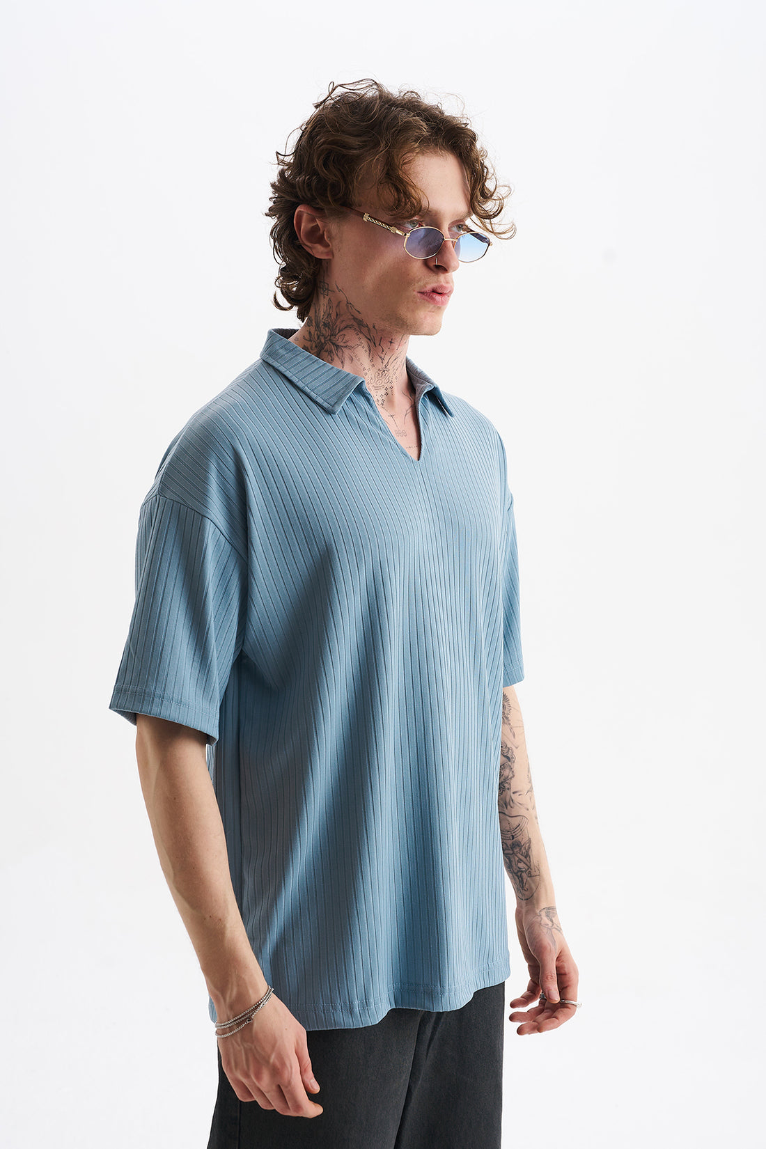Kalın Örgülü Fitilli Kumaş, Erkek Armut Polo Yaka Tişört, Men's Polo Neck T-Shirt