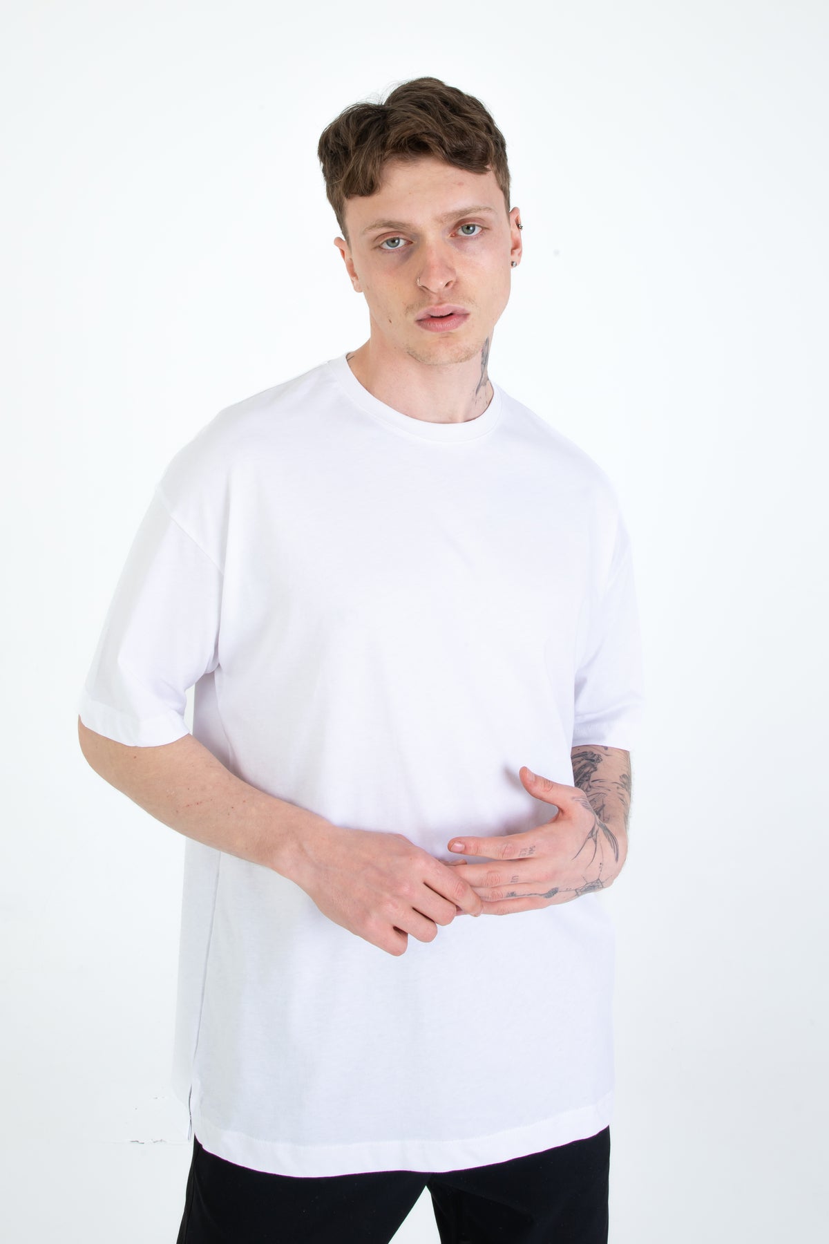 %100 Pamuk Overfit Erkek Basic T-shirt, Erkek Sade Tişört | Renk: Beyaz