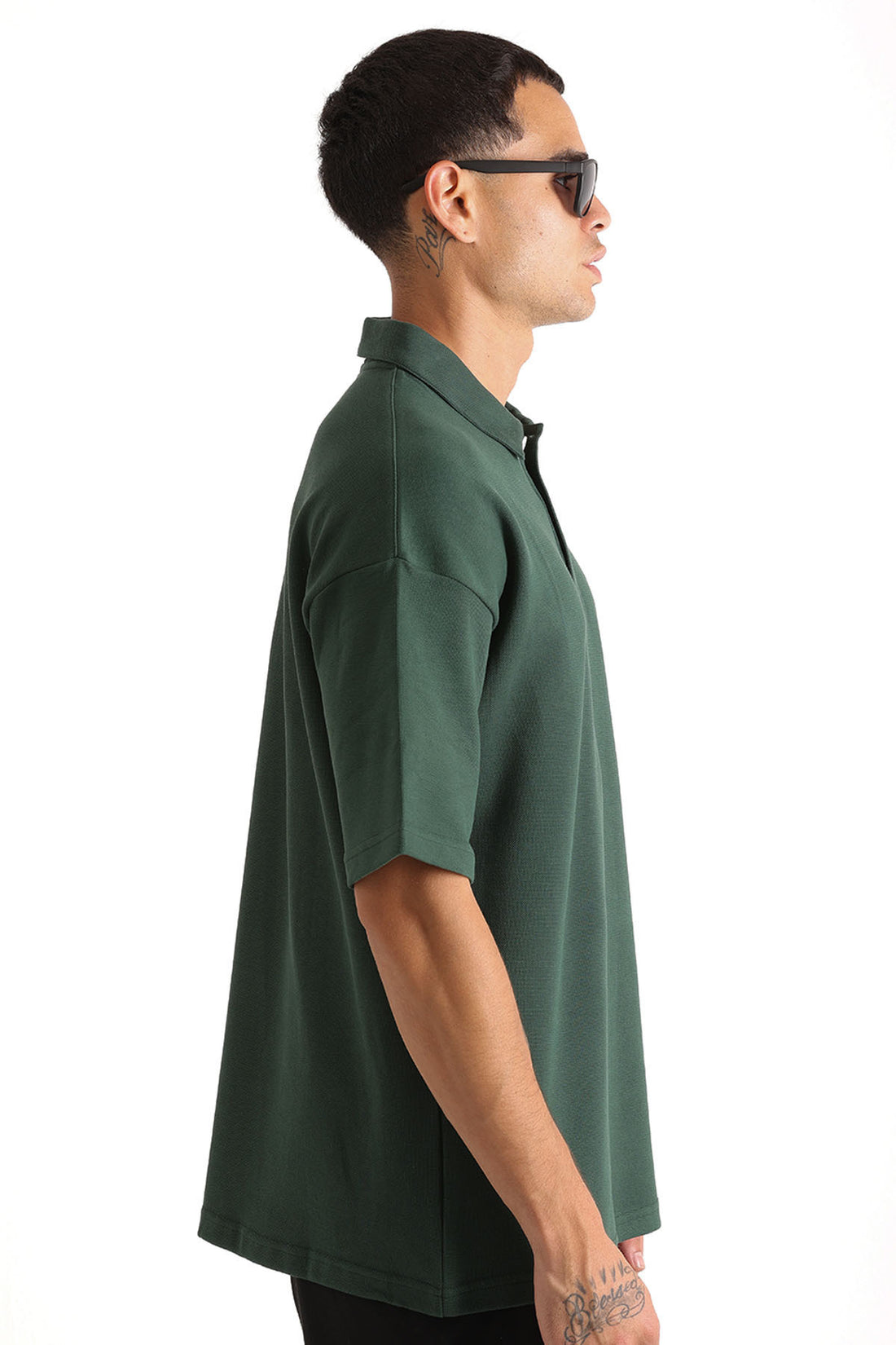 Göğüs MYKONOS Nakış Detaylı Double Pike Kumaş Loose Fit Erkek Polo Yaka Tişört
