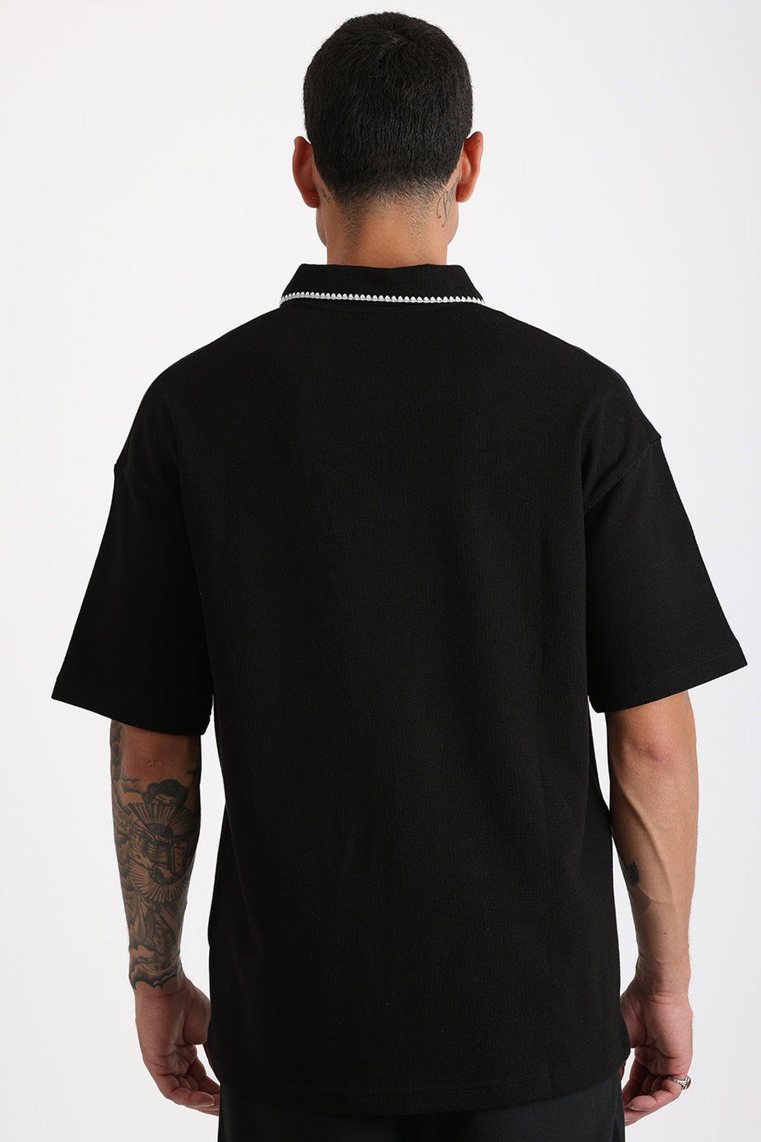 Yaka ve Cep Çoban Dikiş Detaylı Double Pike Kumaş Loose Fit Erkek Polo Yaka Tişört
