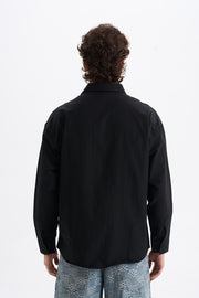 Poplin Kumaş, Rahat Kalıp Düşük Omuz, Erkek EVERYTHING Baskılı Gömlek, Men's Shirt | Renk: Siyah