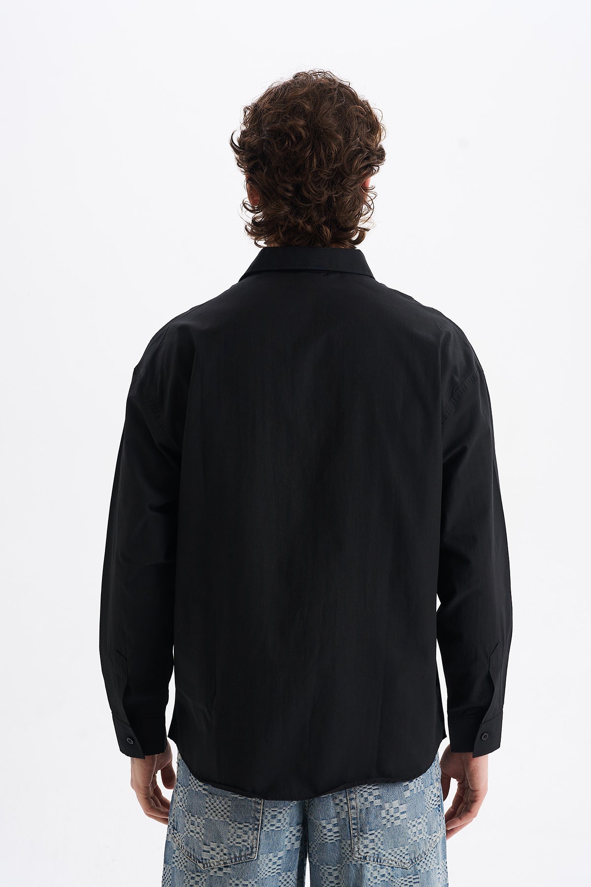 Poplin Kumaş, Rahat Kalıp Düşük Omuz, Erkek EVERYTHING Baskılı Gömlek, Men's Shirt | Renk: Siyah