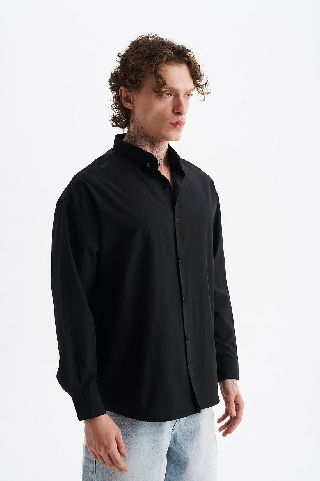 Poplin Kumaş, Rahat Kalıp Düşük Omuz, Erkek Sade Gömlek, Men's Plain Shirt