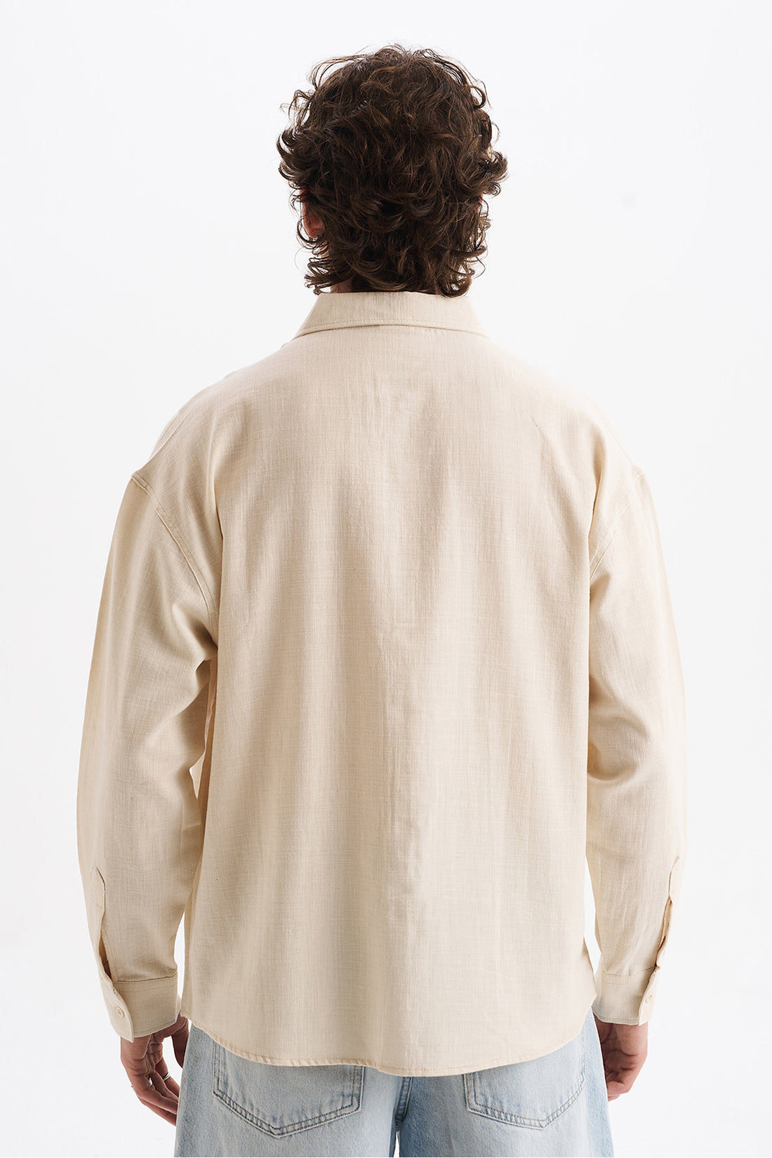 Keten Karışımlı %100 Pamuk Rahat Kalıp Düşük Omuz Erkek Sade Gömlek, Men's Plain Shirt