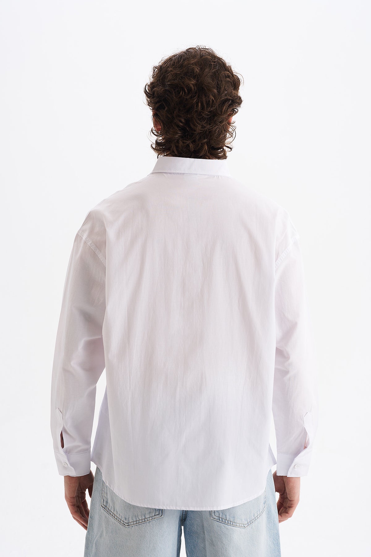 Poplin Kumaş, Rahat Kalıp Düşük Omuz, Erkek Sade Gömlek, Men's Plain Shirt | Renk: Beyaz
