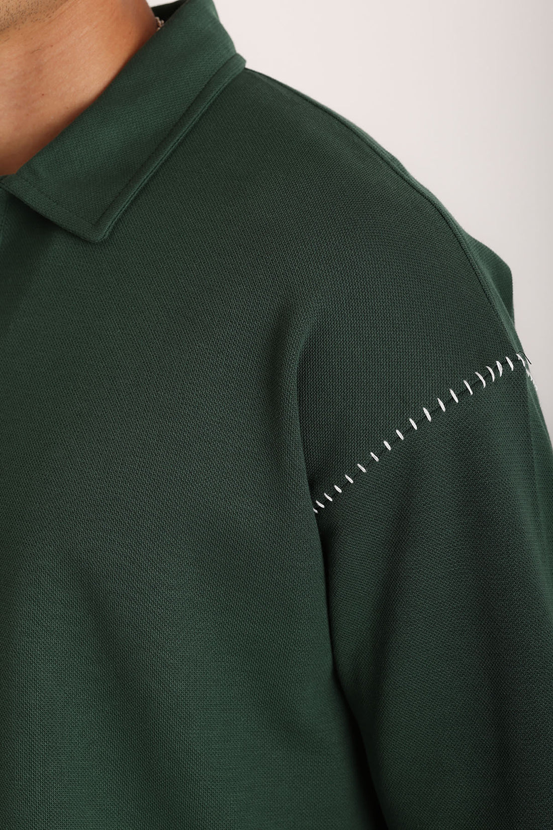 Omuz Çoban Dikiş Detaylı Double Pike Kumaş Loose Fit Erkek Polo Yaka Tişört