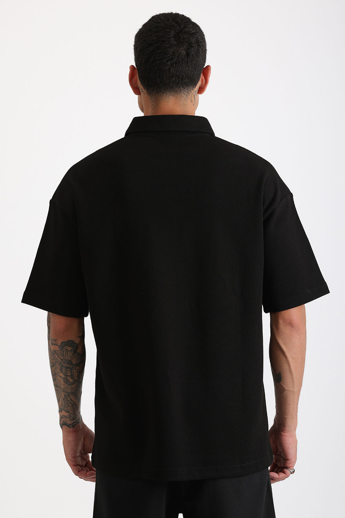 Göğüs MYKONOS Nakış Detaylı Double Pike Kumaş Loose Fit Erkek Polo Yaka Tişört