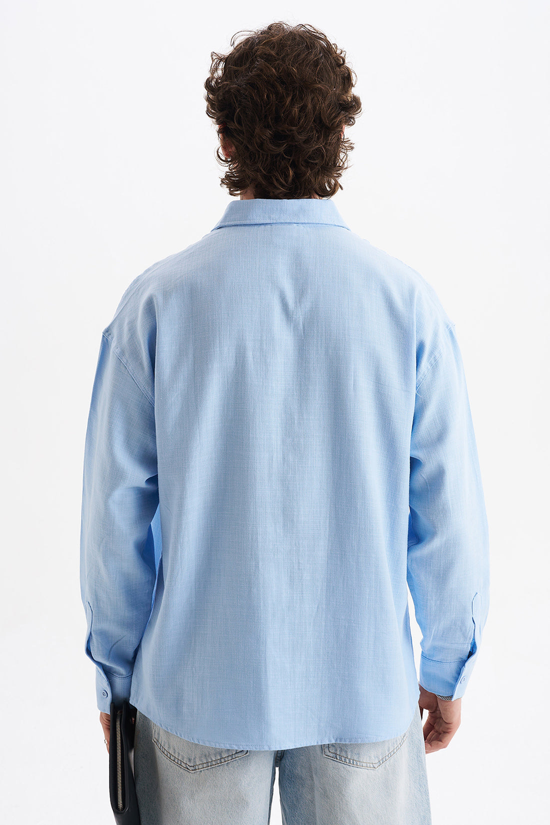 Keten Karışımlı %100 Pamuk Rahat Kalıp Düşük Omuz Erkek Sade Gömlek, Men's Plain Shirt