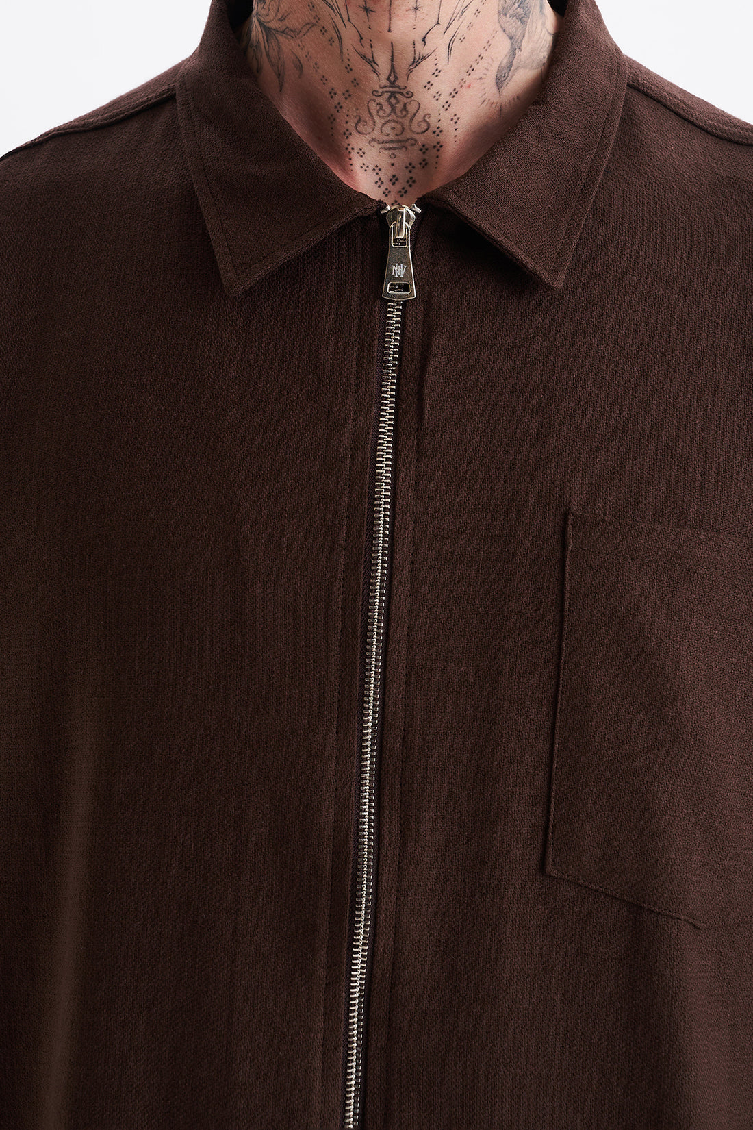 Keten Karışımlı, Rahat Kalıp, Düşük Omuz, Erkek Fermuar Kapamalı Sade Gömlek, Men's Plain Shirt