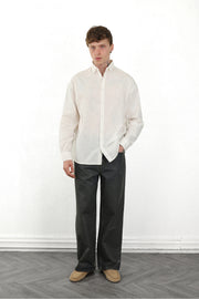 Keten Görünümlü %100 Pamuk Rahat Kalıp Düşük Omuz Erkek Sade Gömlek, Men's Plain Shirt | Renk: Ekru
