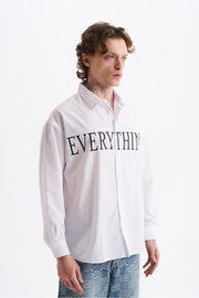 Poplin Kumaş, Rahat Kalıp Düşük Omuz, Erkek EVERYTHING Baskılı Gömlek, Men's Shirt | Renk: Beyaz