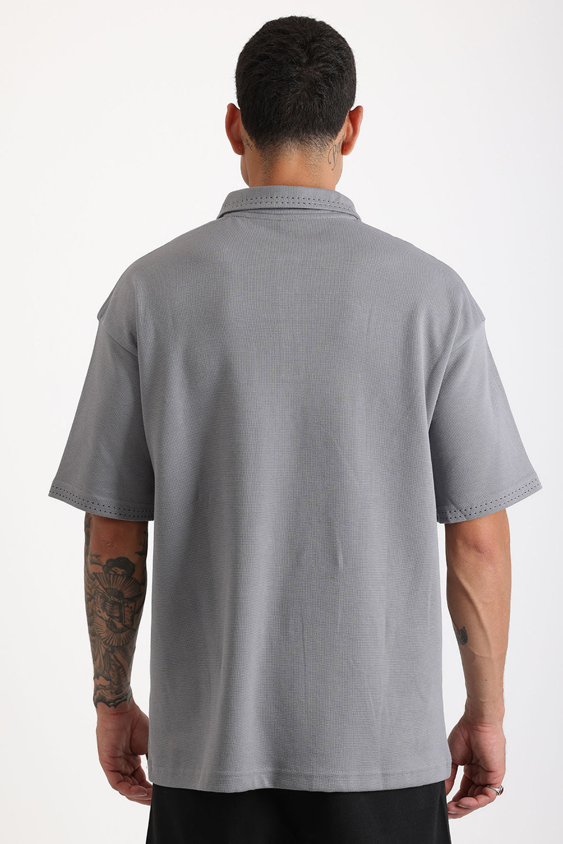 Yaka ve Kol Dikiş Detaylı Double Pike Kumaş Loose Fit Erkek Polo Yaka Tişört