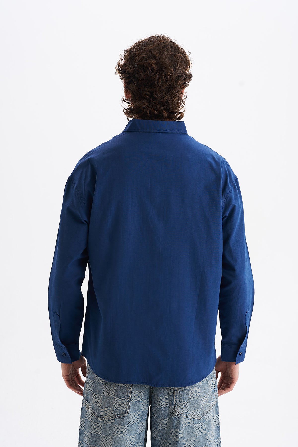 Poplin Kumaş, Rahat Kalıp Düşük Omuz, Erkek EVERYTHING Baskılı Gömlek, Men's Shirt | Renk: Lacivert