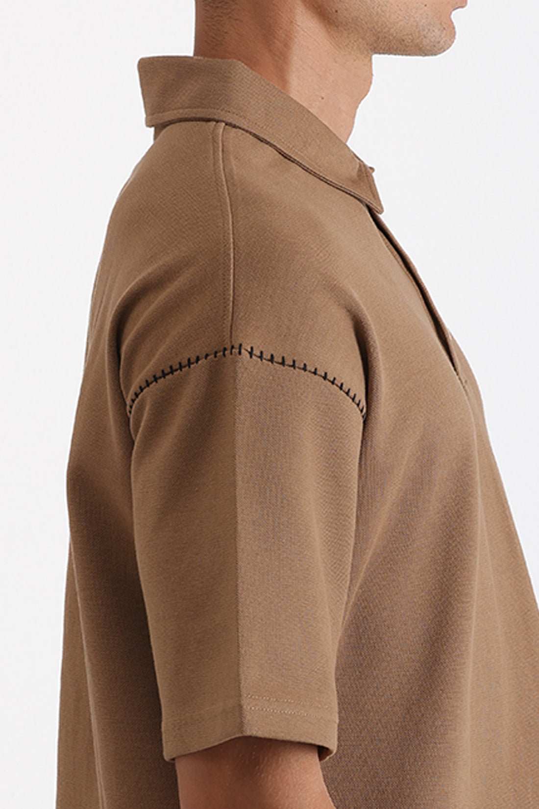 Omuz Çoban Dikiş Detaylı Double Pike Kumaş Loose Fit Erkek Polo Yaka Tişört