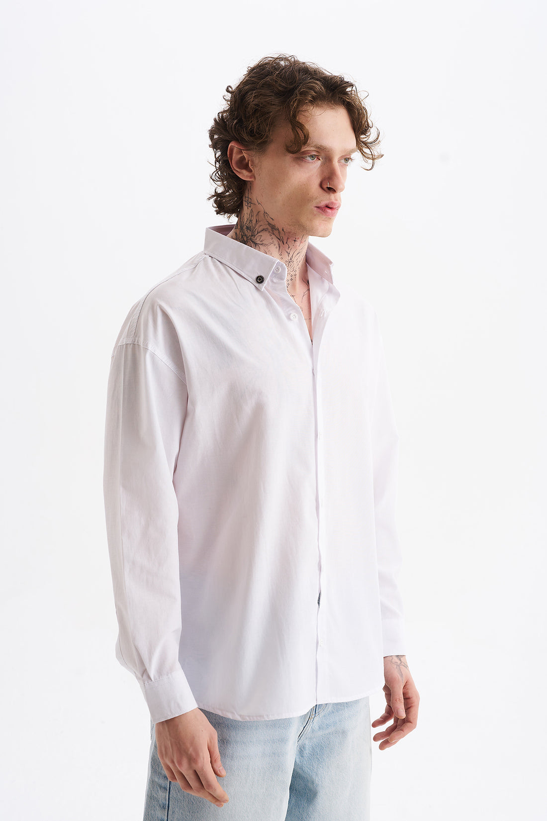 Poplin Kumaş, Rahat Kalıp Düşük Omuz, Erkek Sade Gömlek, Men's Plain Shirt