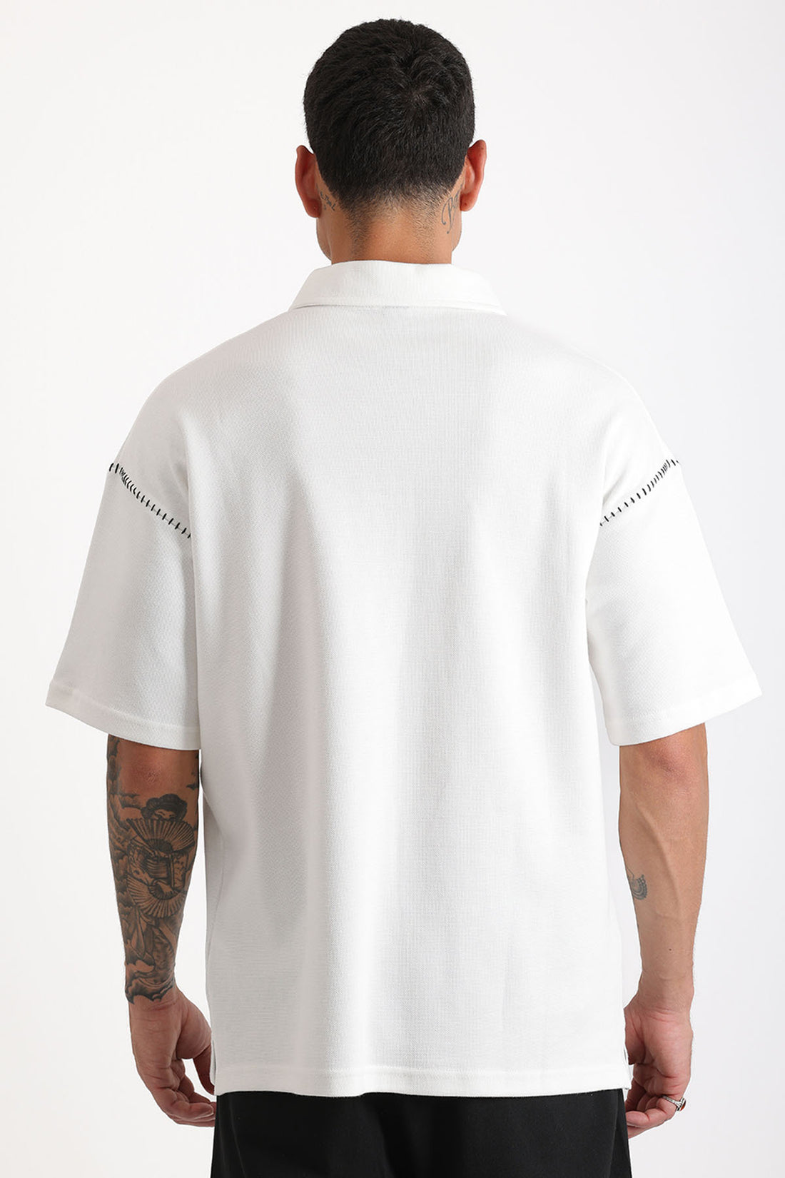 Omuz Çoban Dikiş Detaylı Double Pike Kumaş Loose Fit Erkek Polo Yaka Tişört