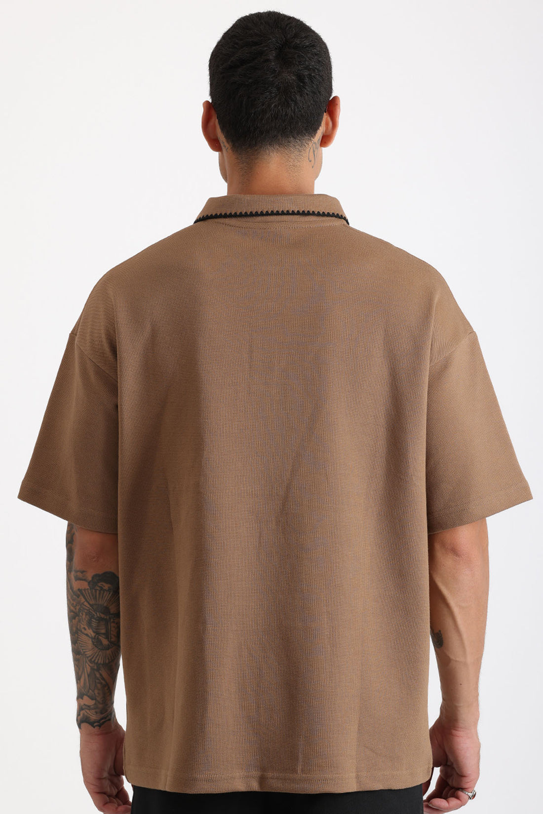 Yaka ve Cep Çoban Dikiş Detaylı Double Pike Kumaş Loose Fit Erkek Polo Yaka Tişört
