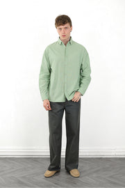 Keten Görünümlü %100 Pamuk Rahat Kalıp Düşük Omuz Erkek Sade Gömlek, Men's Plain Shirt | Renk: Haki