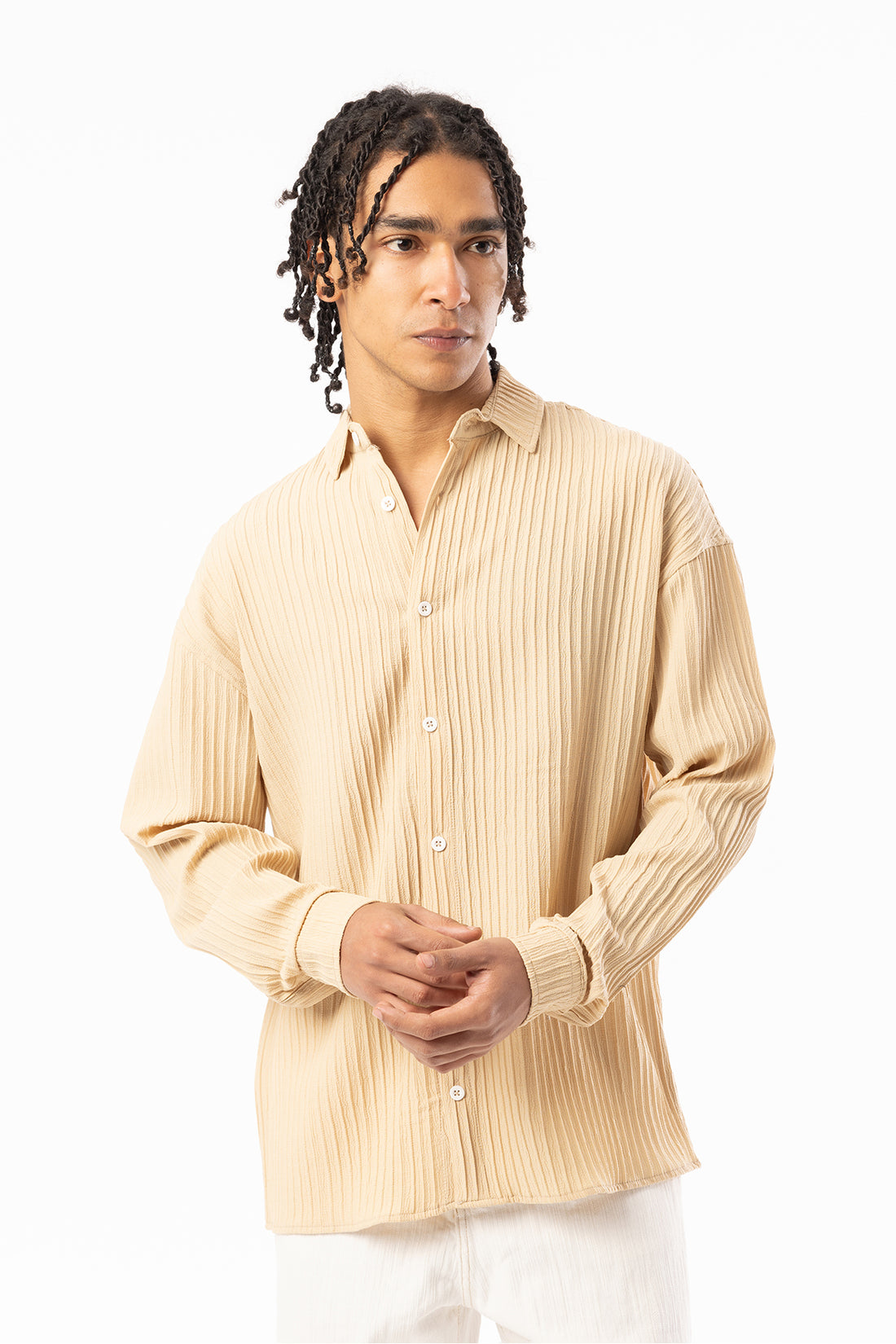 Kalın Örgülü Fitilli Kumaş Erkek Uzun Kollu Gömlek, Men's Long Sleeve Shirt