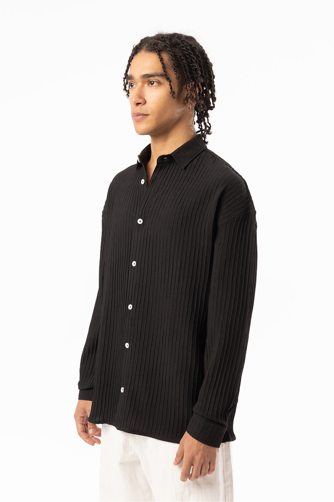 Kalın Örgülü Fitilli Kumaş Erkek Uzun Kollu Gömlek, Men's Long Sleeve Shirt
