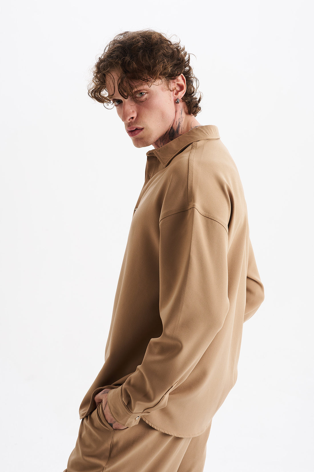 Erkek Double Kumaş Uzun Kollu Gömlek, Beli Lastikli Pantolon Takım