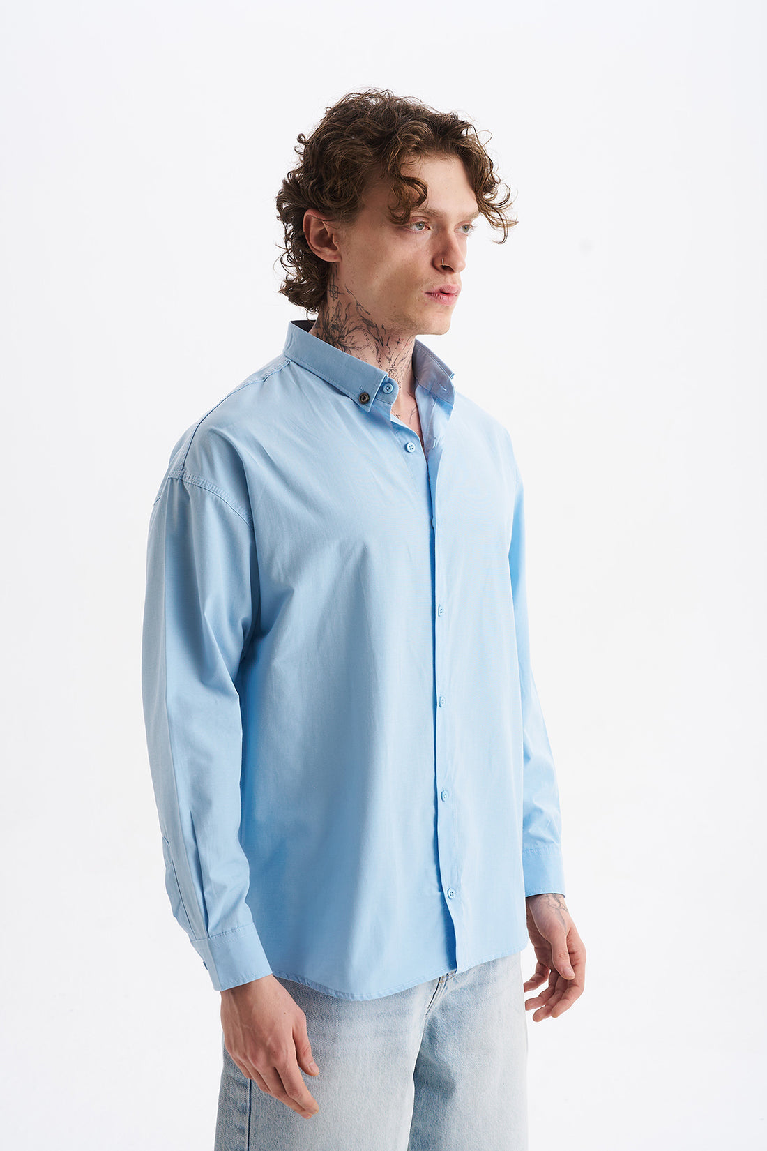 Poplin Kumaş, Rahat Kalıp Düşük Omuz, Erkek Sade Gömlek, Men's Plain Shirt
