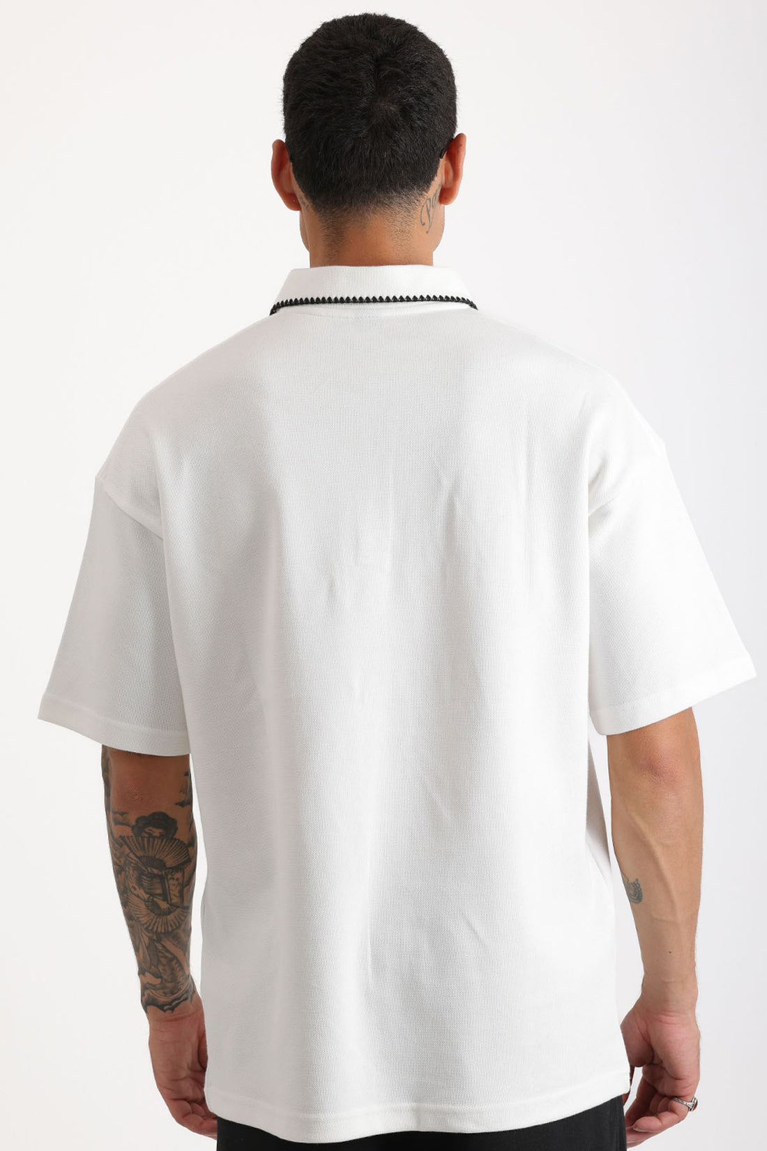 Yaka ve Cep Çoban Dikiş Detaylı Double Pike Kumaş Loose Fit Erkek Polo Yaka Tişört