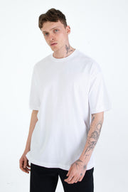 %100 Pamuk Overfit Erkek Basic T-shirt, Erkek Sade Tişört | Renk: Beyaz