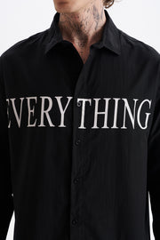 Poplin Kumaş, Rahat Kalıp Düşük Omuz, Erkek EVERYTHING Baskılı Gömlek, Men's Shirt | Renk: Siyah