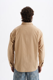 Poplin Kumaş, Rahat Kalıp Düşük Omuz, Erkek EVERYTHING Baskılı Gömlek, Men's Shirt | Renk: Koyu Bej