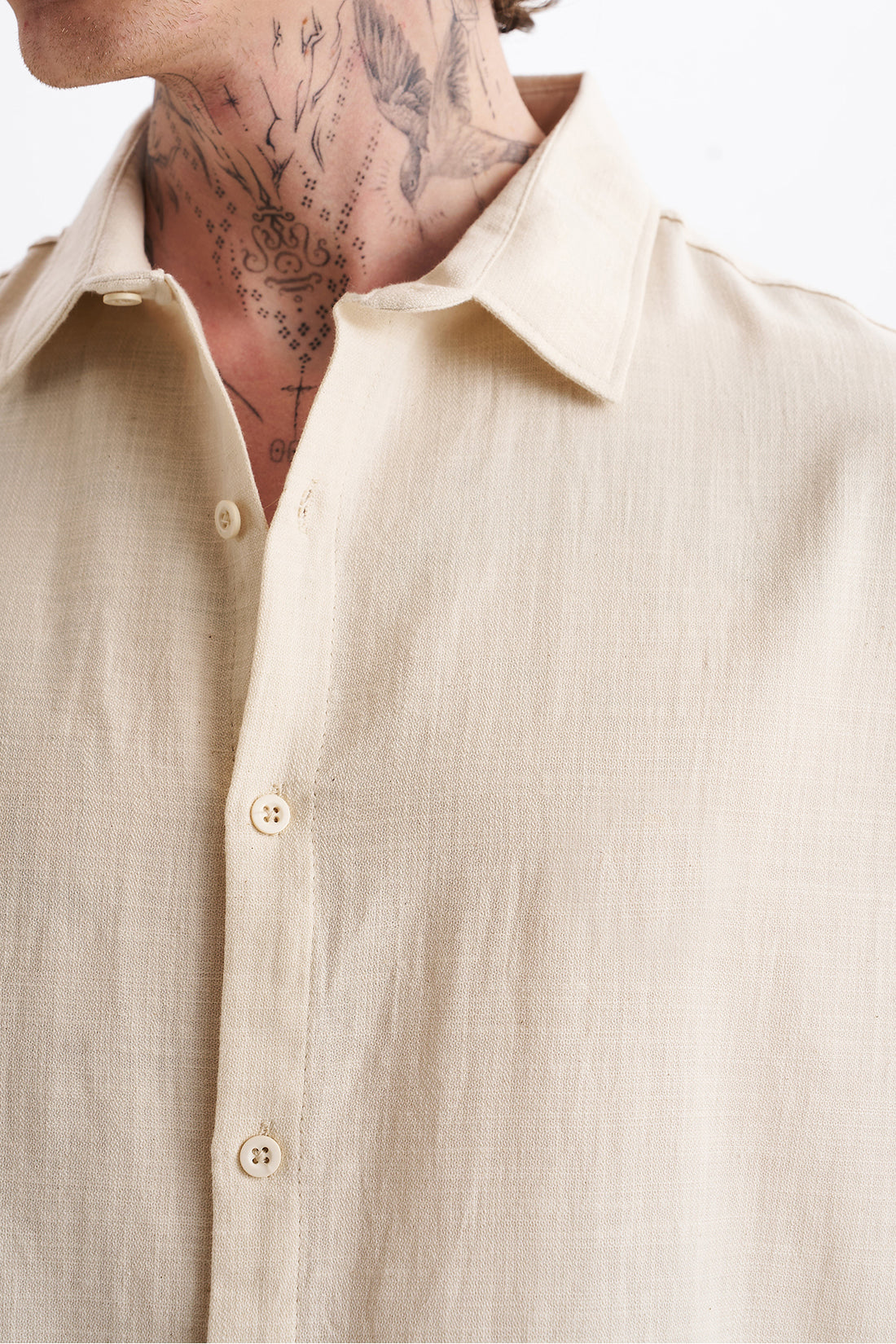 Keten Karışımlı %100 Pamuk Rahat Kalıp Düşük Omuz Erkek Sade Gömlek, Men's Plain Shirt