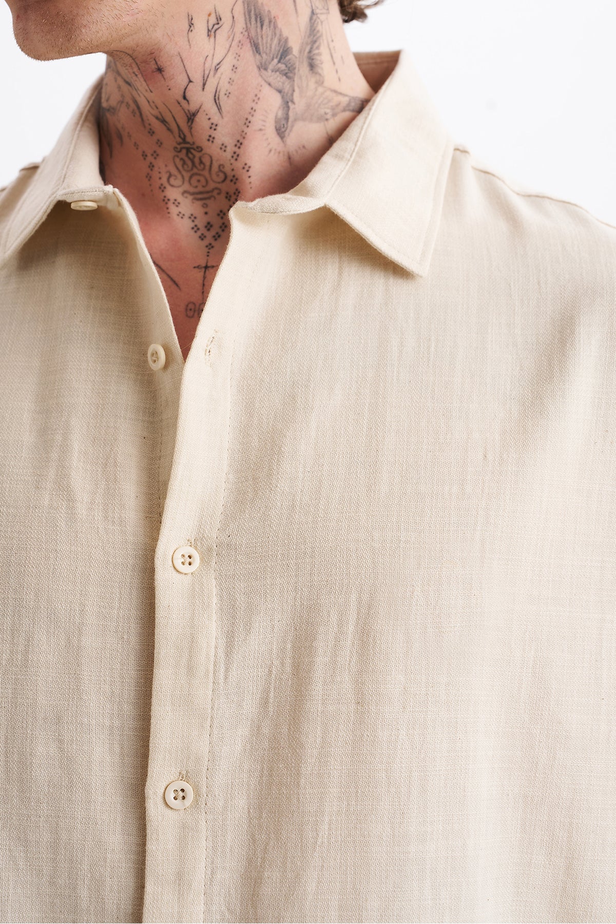 Keten Karışımlı %100 Pamuk Rahat Kalıp Düşük Omuz Erkek Sade Gömlek, Men's Plain Shirt