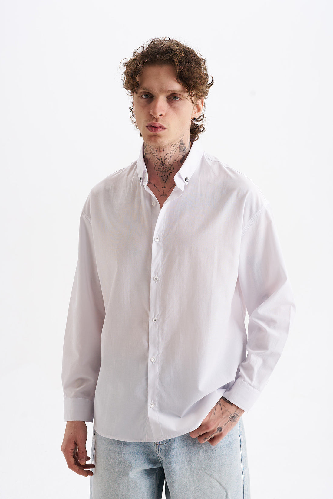 Poplin Kumaş, Rahat Kalıp Düşük Omuz, Erkek Sade Gömlek, Men's Plain Shirt